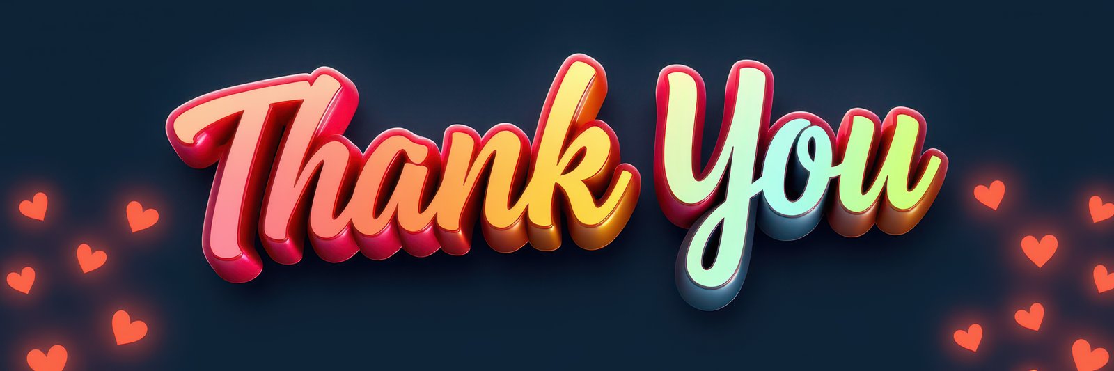 Colorful thank you message with hearts set against a dark background designed for appreciation and gratitude